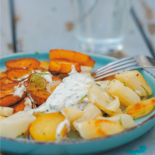 Schwarzwurzeln mit Röstkartoffeln und Dip Schwarzwurzeln mit Röstkartoffeln und Dip
